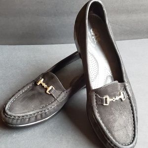 SAS Black Leather Suede Loafer Horse Bit Hardware